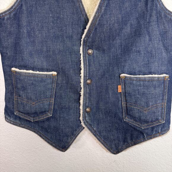 Vintage Levis Vest Mens Medium Denim Sherpa Lined Orange Tab Western Vtg 70s - Picture 7 of 16